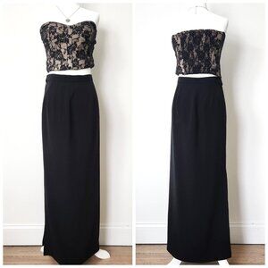 Vintage 90s Black Maxi Skirt Size Medium Side Slit Minimalist Goth Witchy Office